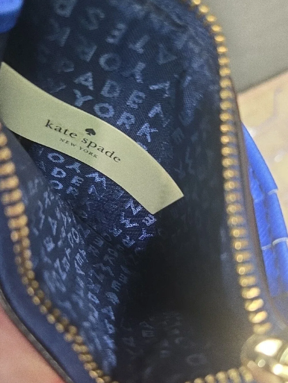 NWOT kate spade Blue, Light Blue, White, Pink Striped Card Pouch with Keyring
